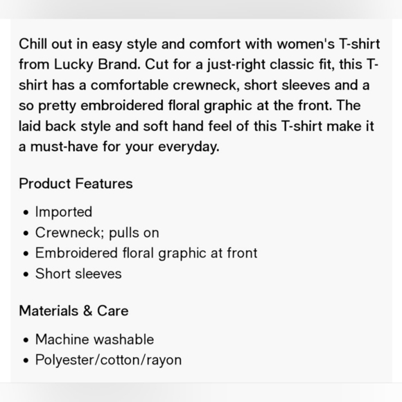 Lucky Brand gray short sleeve T-shirt with floral embroidery size Small - Picture 5 of 5